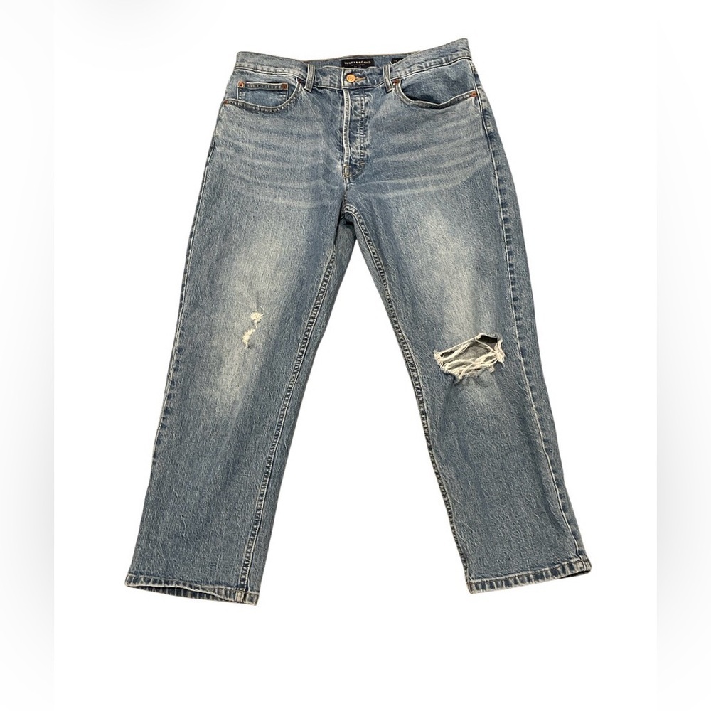 Lucky Brand Blue Distressed Relaxed Taper Jeans Size 10/30